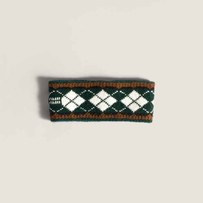 Miu Miu Wool and cashmere headband - Cognac/Billiard Green