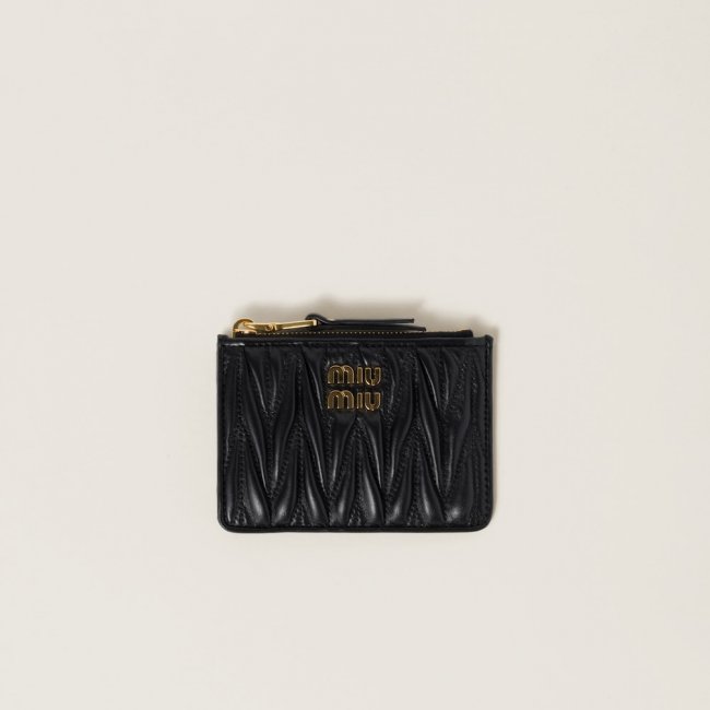 Miu Miu Matelassé nappa leather card holder Black