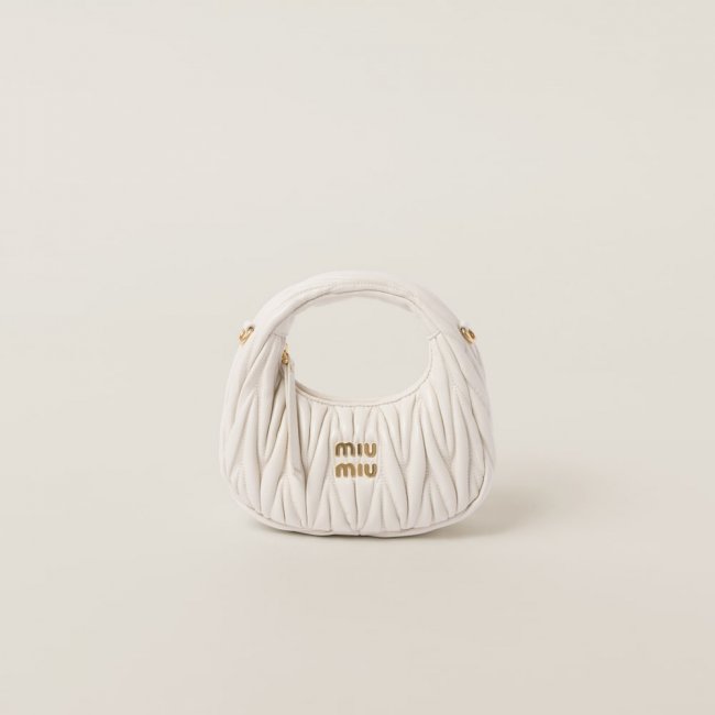 Miu Miu Wander matelassé nappa leather hobo mini-bag White