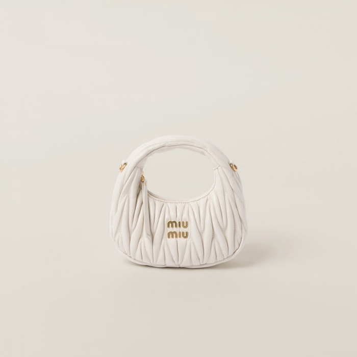 Miu Miu Wander matelassé nappa leather hobo mini-bag White