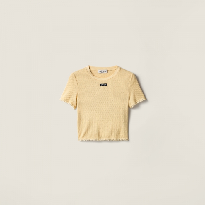 Miu Miu Garment-dyed cotton top Cream