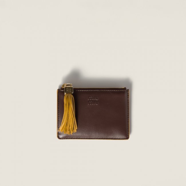Miu Miu Leather card holder Briarwood / Whisky
