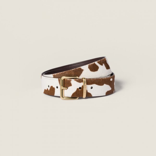 Miu Miu Printed leather belt - White/Burnt Sienna