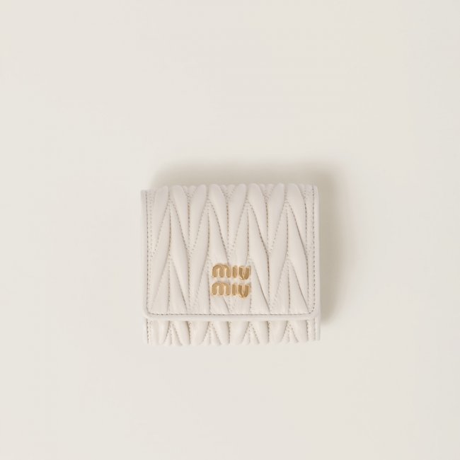 Miu Miu Small matelassé nappa leather wallet White