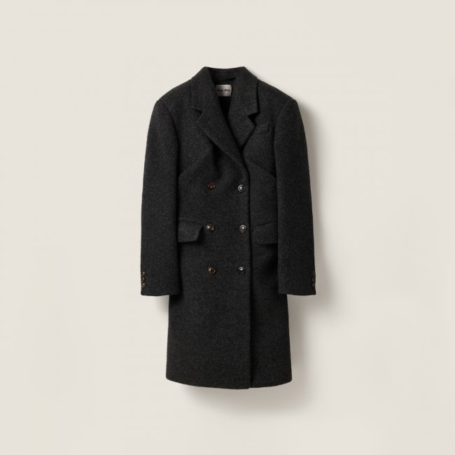 Miu Miu Double-breasted Shetland wool coat Anthracite Gray