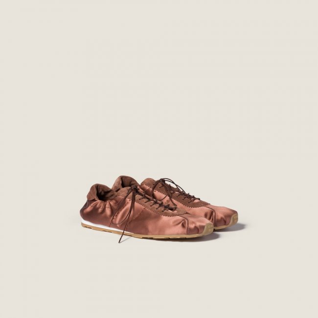 Miu Miu Plume satin sneakers Cocoa Brown