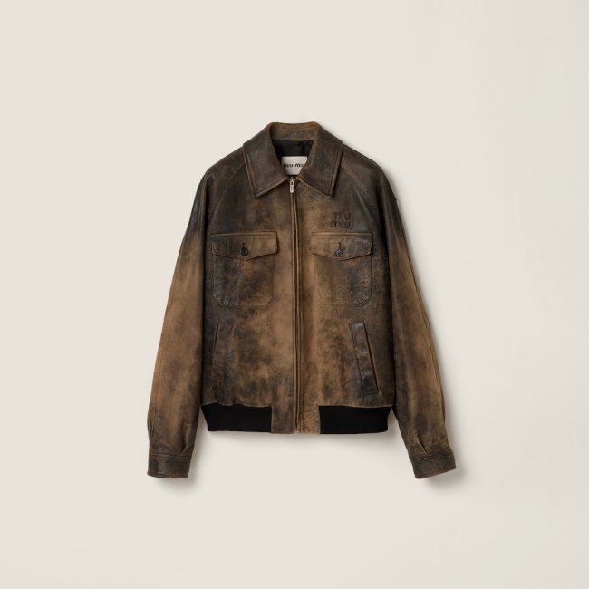 Miu Miu Waxed suede leather jacket Black