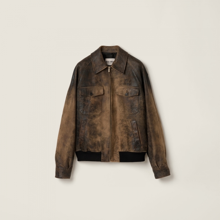 Miu Miu Waxed suede leather jacket Black