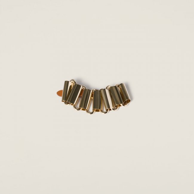 Miu Miu Metal and leather bracelet Gold / Cognac