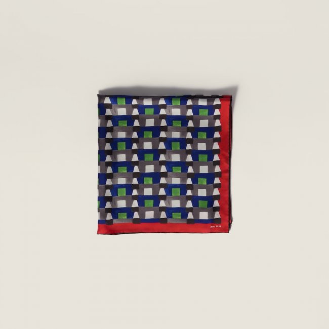 Miu Miu Printed silk scarf - Indigo/Red