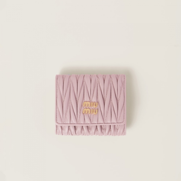 Miu Miu Small matelassé nappa leather wallet Alabaster Pink