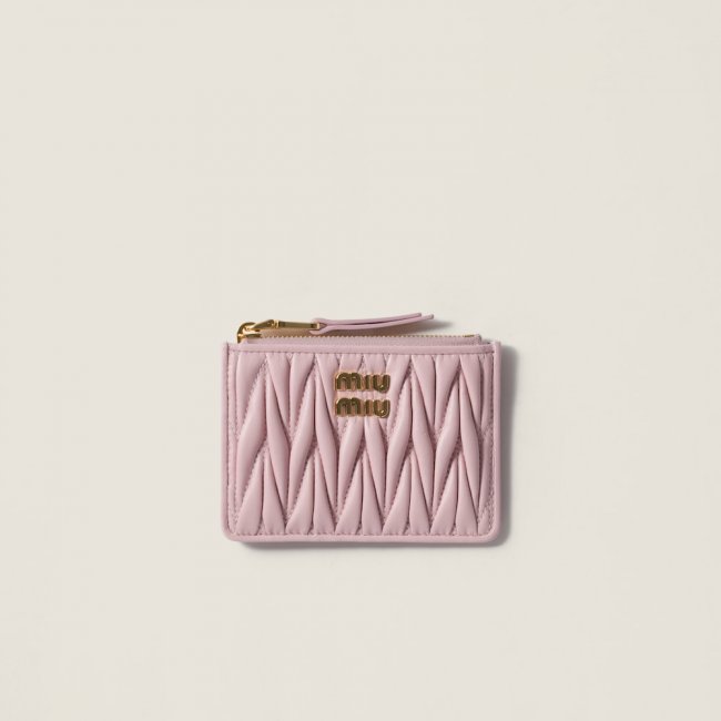 Miu Miu Matelassé nappa leather card holder Alabaster Pink
