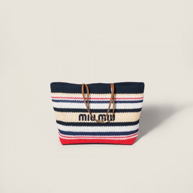 Miu Miu Raffia-effect woven tote bag Blue / Red / Natural