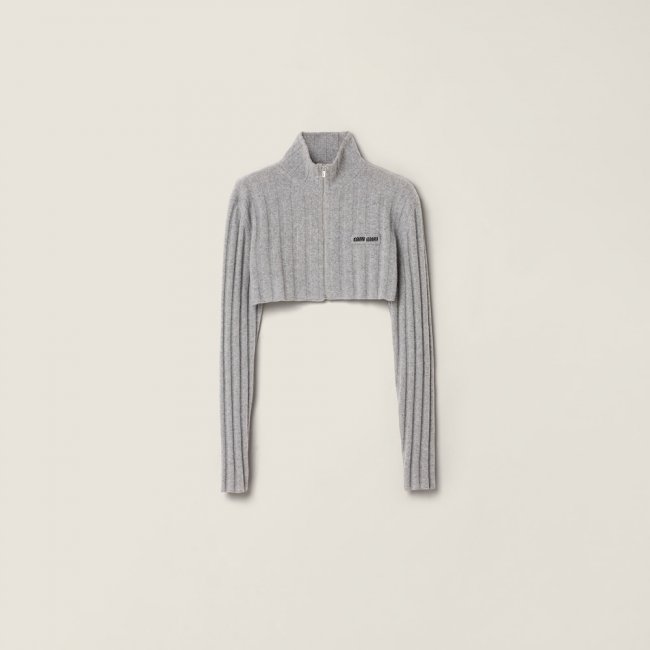 Miu Miu Cropped wool and cashmere cardigan Grey