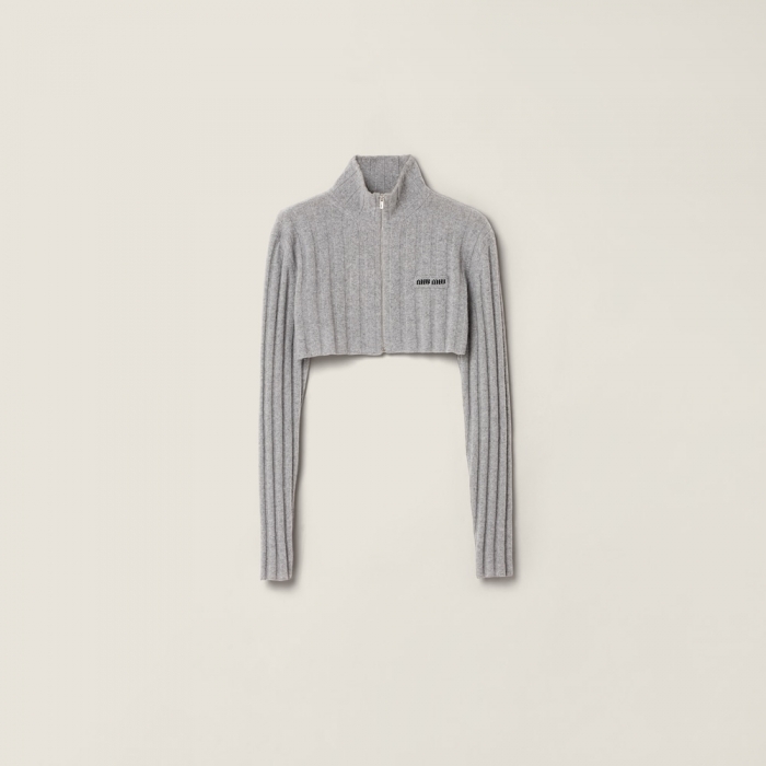 Miu Miu Cropped wool and cashmere cardigan Grey
