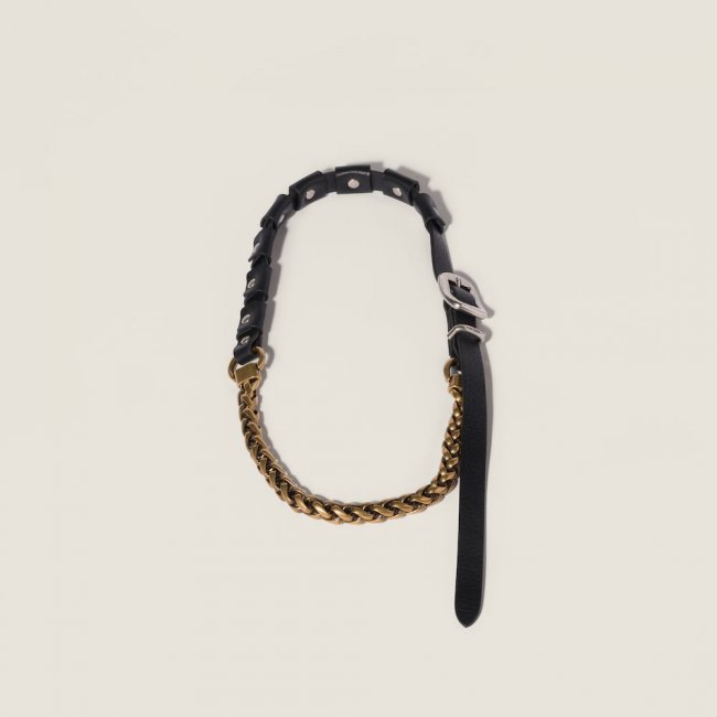 Miu Miu Metal and leather necklace Black / Bronze / Silver