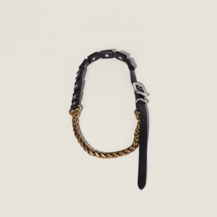 Miu Miu Metal and leather necklace Black / Bronze / Silver