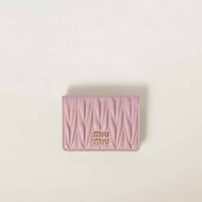 Miu Miu Matelassé nappa leather card holder Alabaster Pink