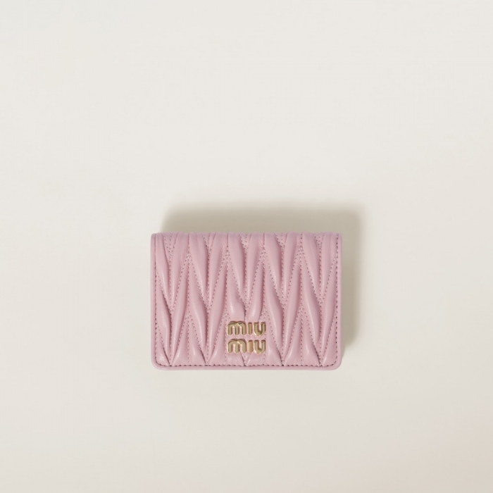 Miu Miu Matelassé nappa leather card holder Alabaster Pink