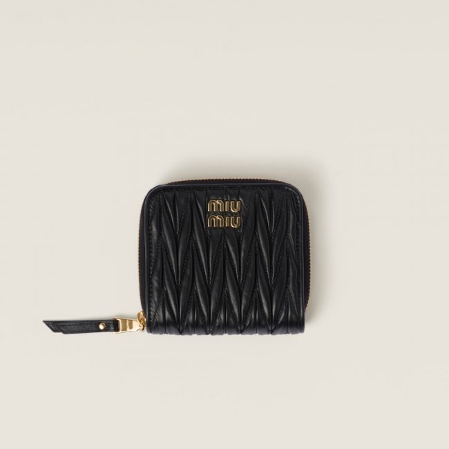Miu Miu Small matelassé nappa leather wallet Black