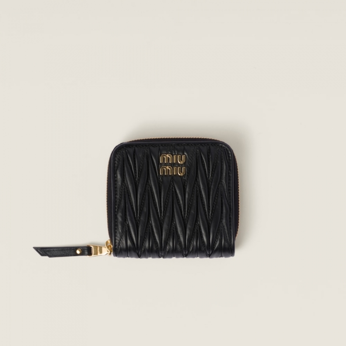 Miu Miu Small matelassé nappa leather wallet Black