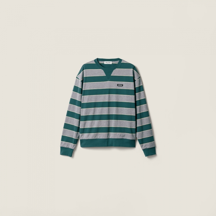 Miu Miu Striped jersey sweat shirt Bottle Green / Gray