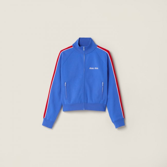 Miu Miu Technical yarn zipper sweatshirt Bright Blue / Red