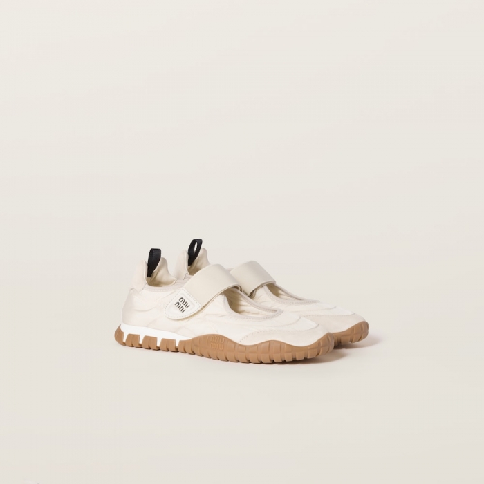 Miu Miu Tyre technical fabric and suede ballerinas Ivory