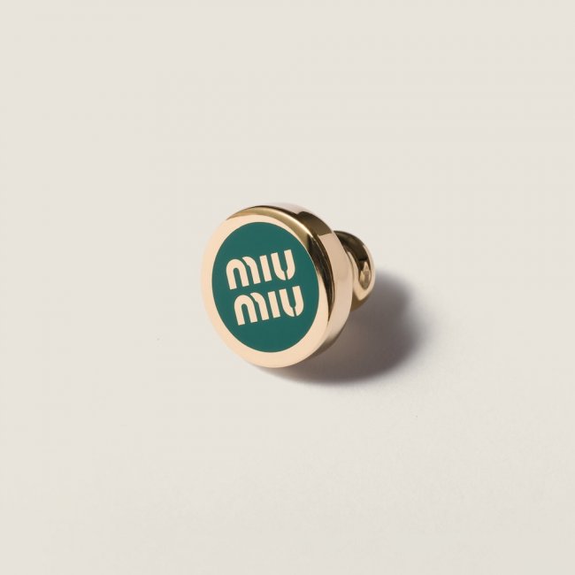 Miu Miu Enameled metal logo brooch - Billiard Green