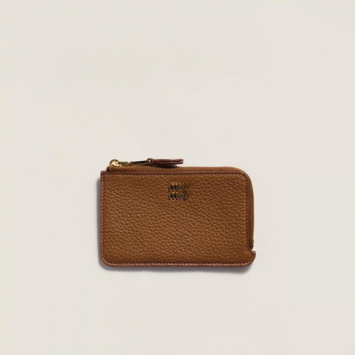 Miu Miu Leather pouch card holder Cognac