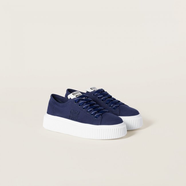 Miu Miu Denim sneakers with logo Royal Blue