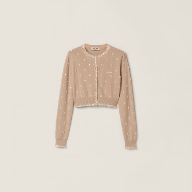 Miu Miu Embroidered cashmere cardigan Albino White