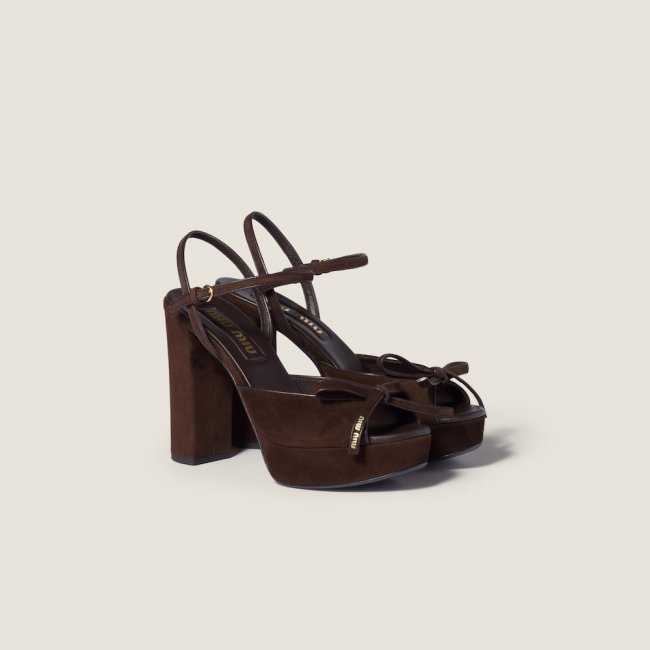 Miu Miu Suede platform sandals Dark Brown