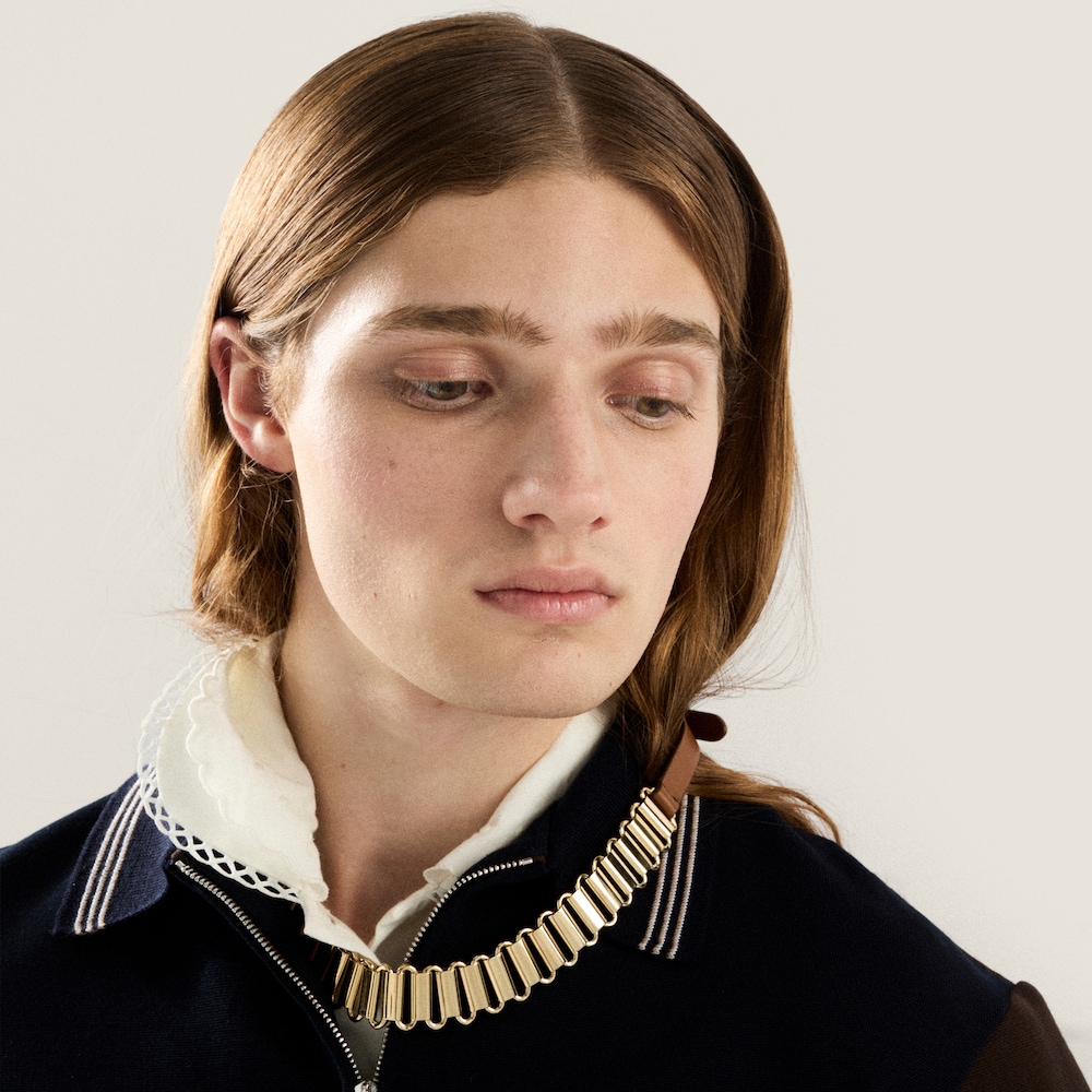 Miu Miu Metal and leather necklace Gold / Cognac
