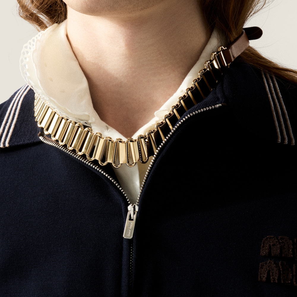 Miu Miu Metal and leather necklace Gold / Cognac