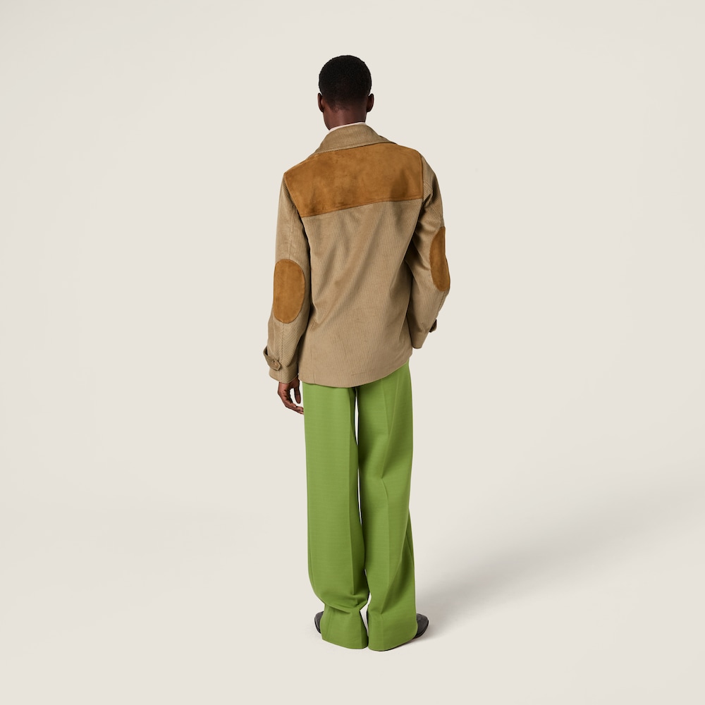 Miu Miu Single-breasted corduroy and leather jacket Cord