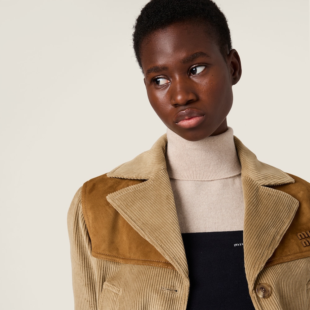 Miu Miu Single-breasted corduroy and leather jacket Cord
