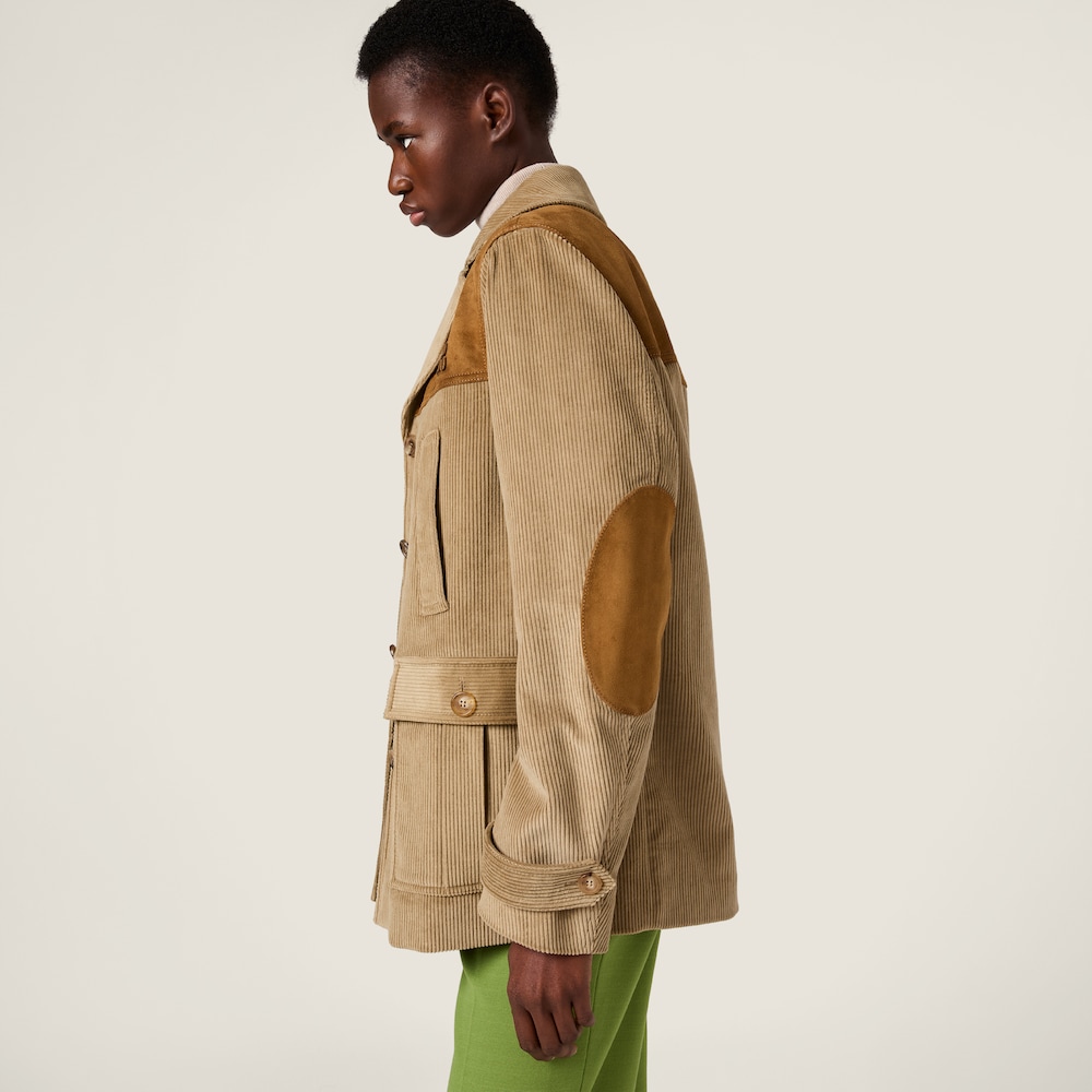 Miu Miu Single-breasted corduroy and leather jacket Cord
