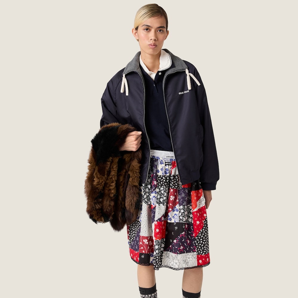 Miu Miu Technical gazar and fleece bomber jacket Navy