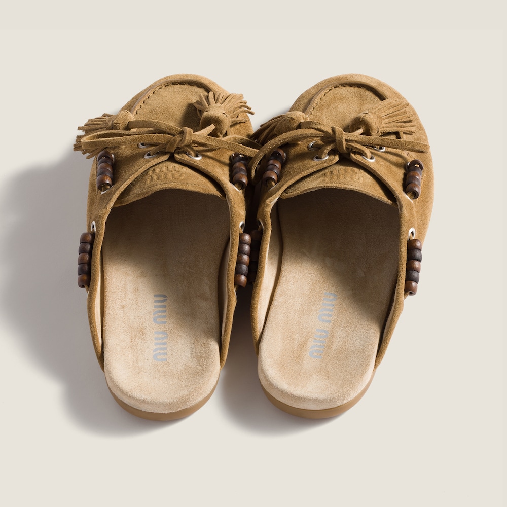 Miu Miu Suede leather mules Olive Green