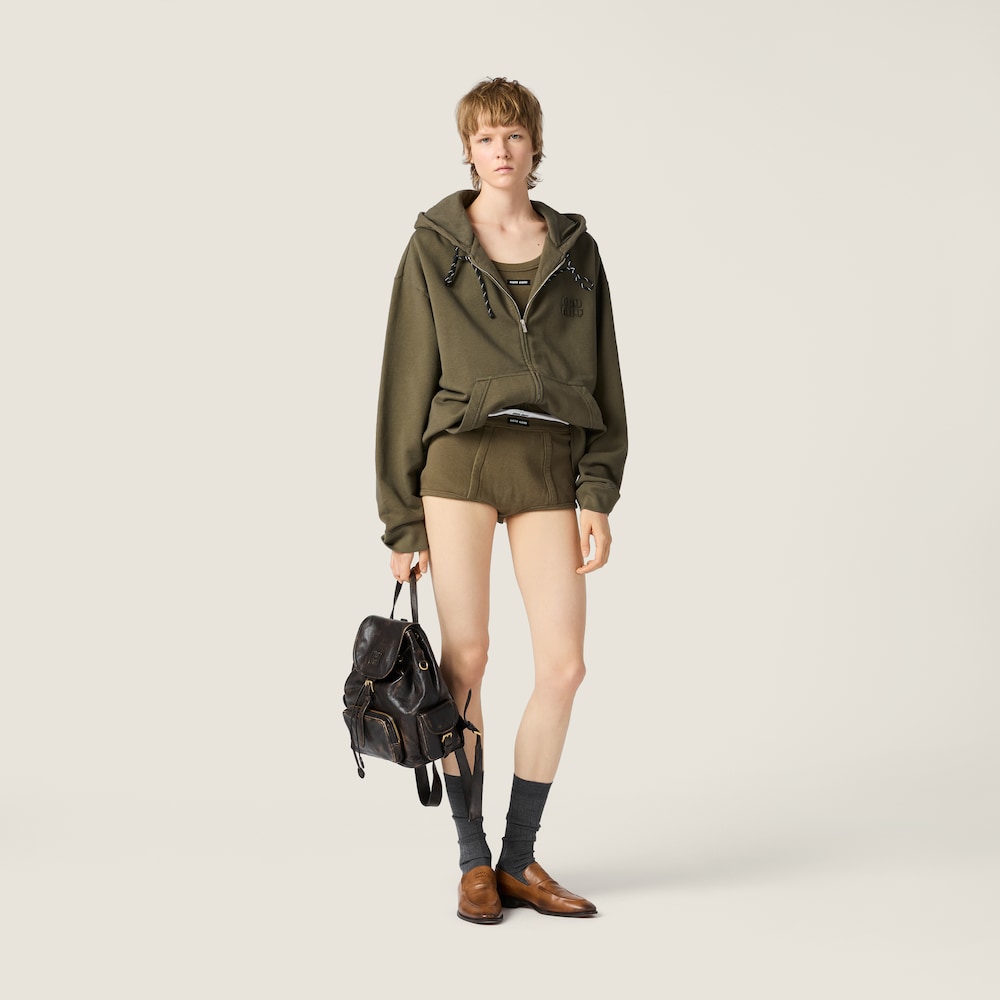 Miu Miu Garment-dyed ribbed boxer shorts Military Green