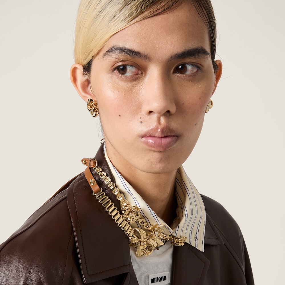 Miu Miu Metal and leather necklace Gold