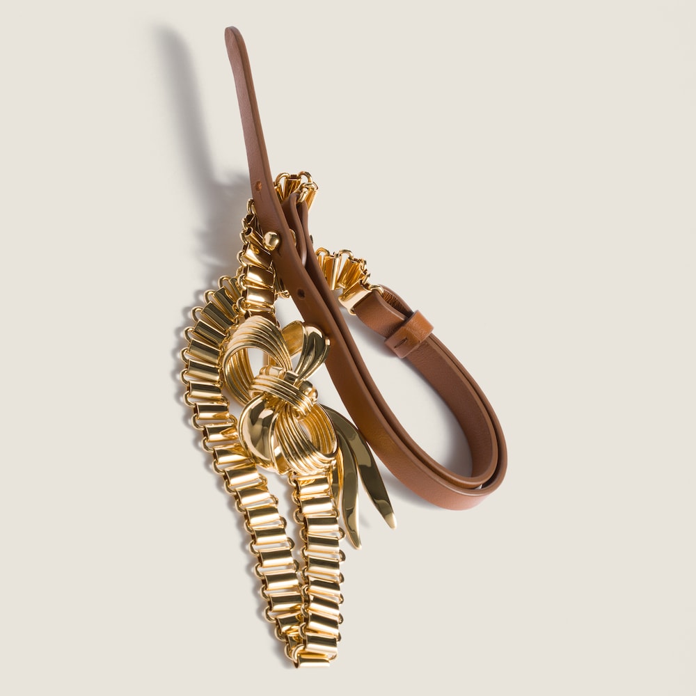 Miu Miu Metal and leather necklace Gold