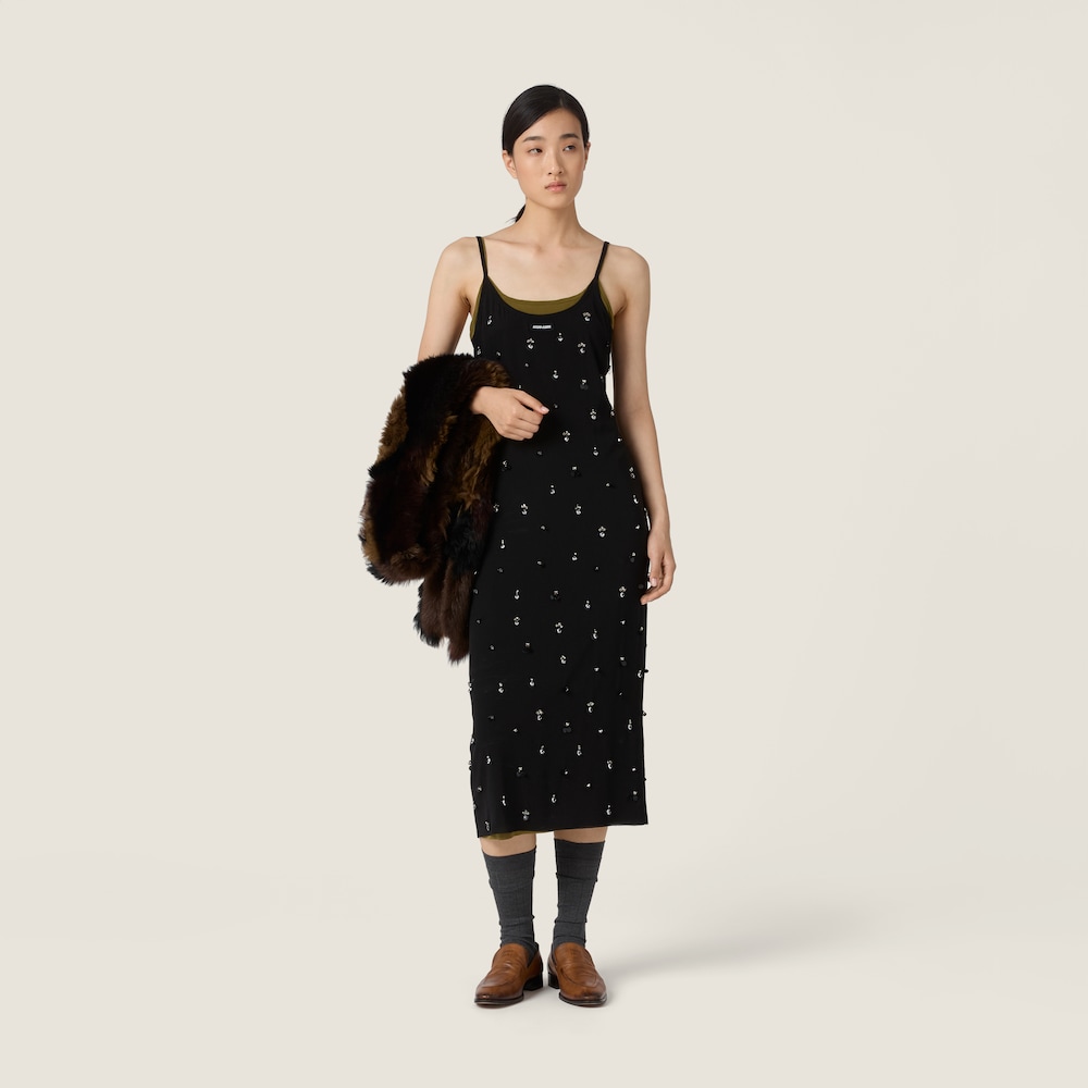 Miu Miu Embroidered stretch georgette dress Black