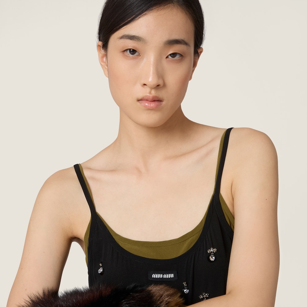 Miu Miu Embroidered stretch georgette dress Black