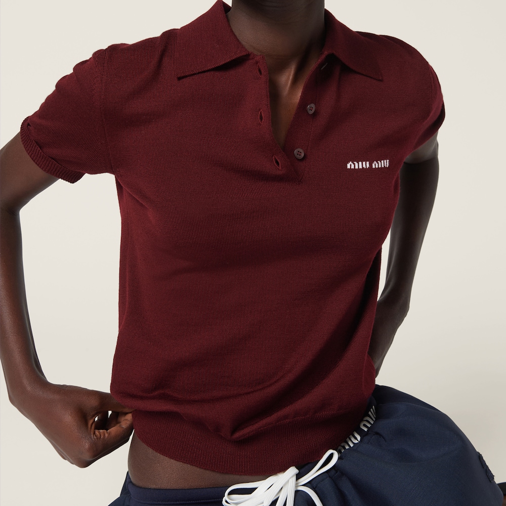 Miu Miu Wool knit polo shirt Amaranth Red / Maize Yellow