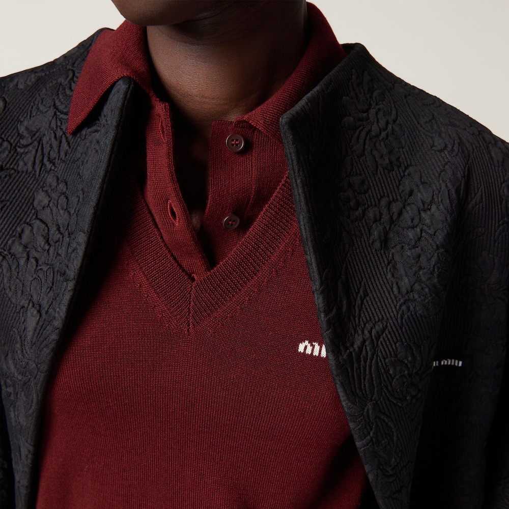 Miu Miu Wool knit polo shirt Amaranth Red / Maize Yellow