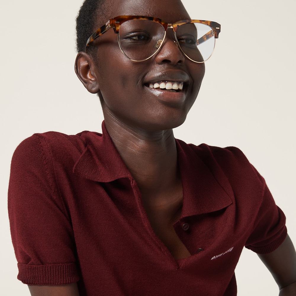 Miu Miu Wool knit polo shirt Amaranth Red / Maize Yellow