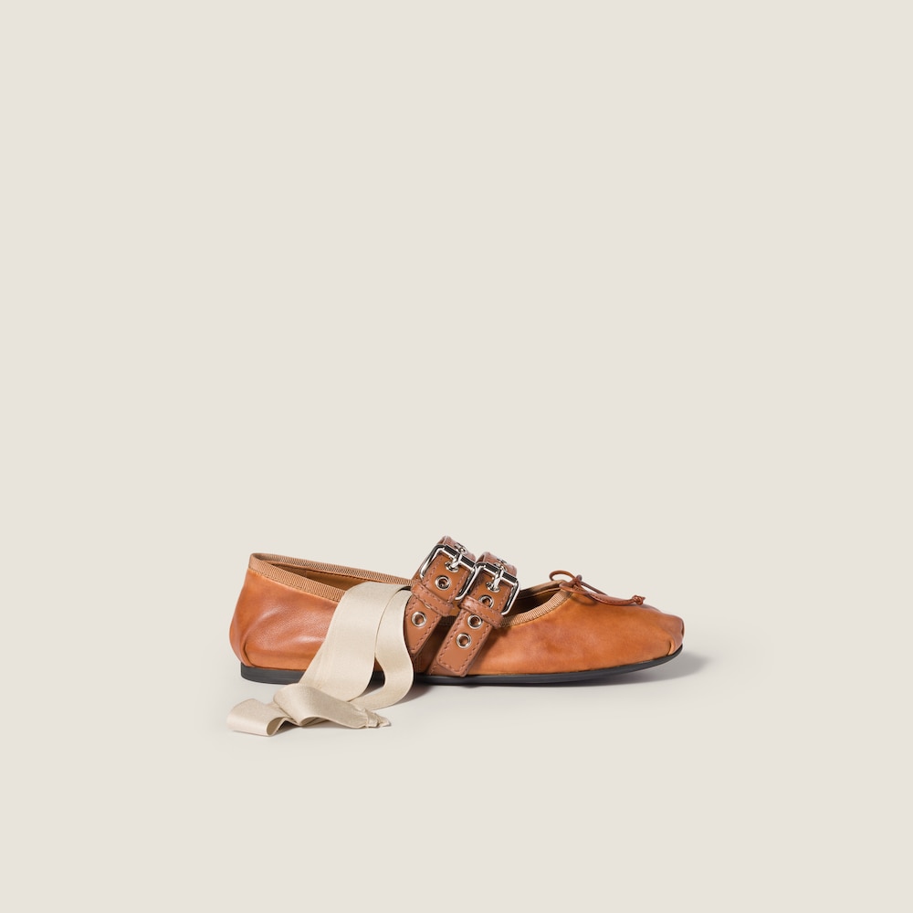 Miu Miu Nappa and calf leather ballerinas Caramel