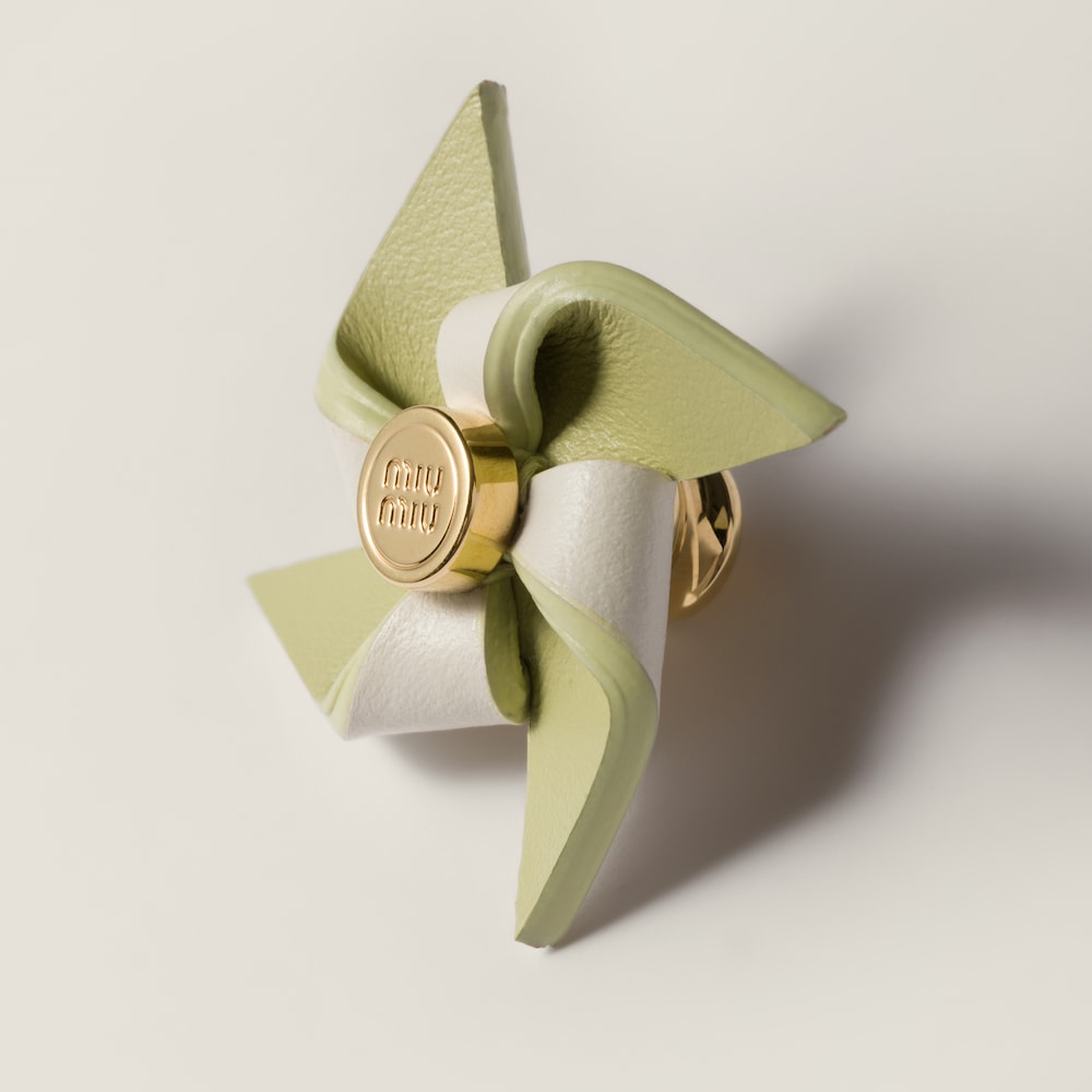Miu Miu Leather pinwheel brooch - Pistachio/White